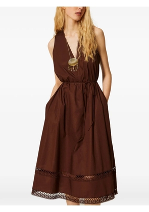 TWINSET V-neck embroidery-details midi dress - Brown