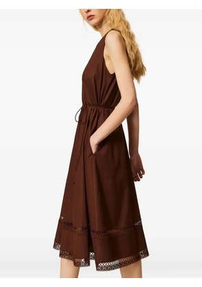 TWINSET V-neck embroidery-details midi dress - Brown