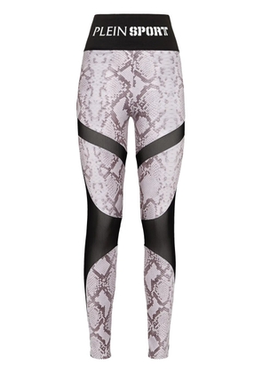 Plein Sport logo-waistband snakeskin-print leggings - Neutrals