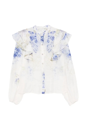 Paper Lace floral print ruffled shirt - White