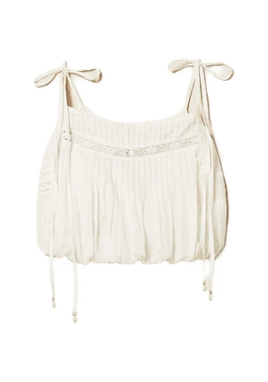 TWINSET lace tie-shoulder cropped top - White