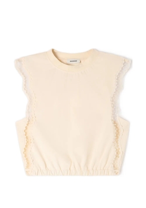 SANDRO crew neck lace-trim top - Neutrals