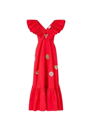 Camilla frill-neck maxi dress - Red