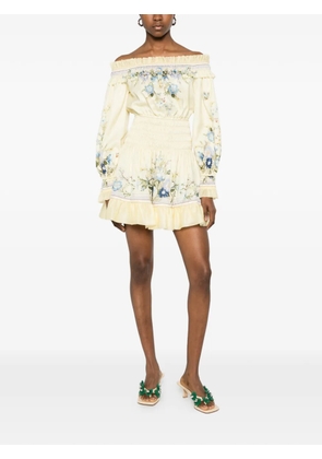 Self-Portrait off-shoulder floral mini dress - Yellow