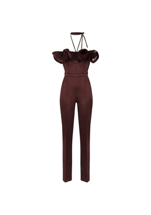 Elisabetta Franchi ruffled off-shoulder jumpsuit - Brown