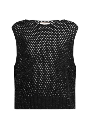 Akep sequin-embellished open-knit vest - Black