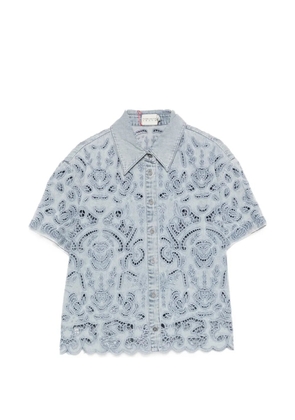 alice + olivia floral-lace button shirt - Blue