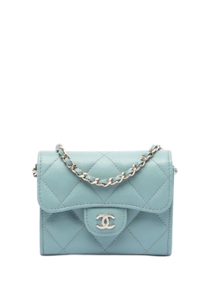 CHANEL Pre-Owned 2021 CC Quilted Caviar Flap Card Holder On Chain crossbody bag - Blue