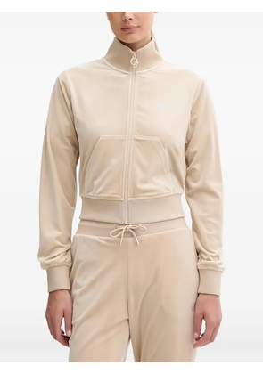 GUESS USA rhinestone-detail zip-up sweatshirt - Neutrals