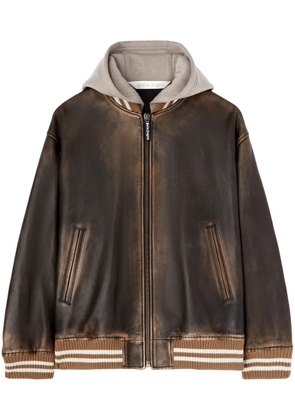 Palm Angels curved logo leather bomber jacket - Brown