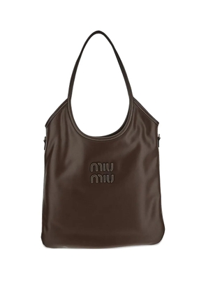 Miu Miu logo-patch curved tote bag - F0002 BROWN