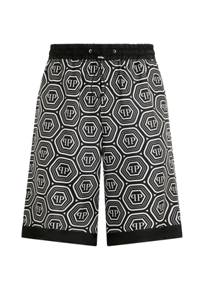 Philipp Plein monogram drawstring silk shorts - Black