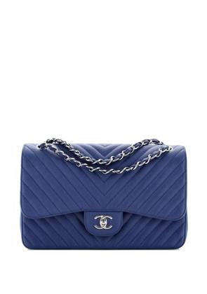 CHANEL Pre-Owned Classic Double Flap Bag Chevron Caviar Jumbo shoulder bag - Blue