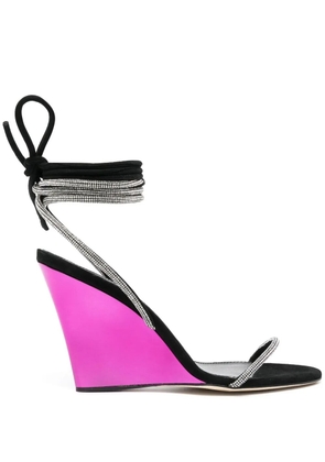 Paris Texas Willow Crystal Ankle-Wrap Wedge Sandals - Black
