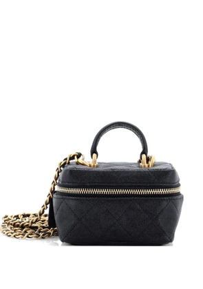 CHANEL Pre-Owned Top Handle Zip Around Vanity Case with Chain Quilted Caviar Mini clutch bag - Black