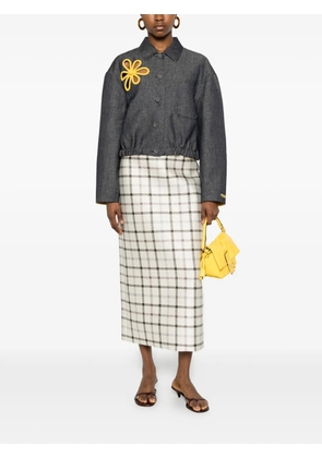 FENDI flower-appliqué cropped jacket - Blue