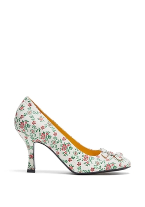 LILI CURIA Babette floral buckle pumps - White