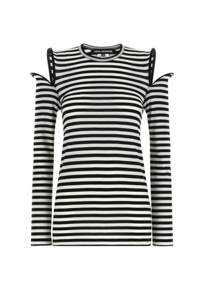 Junya Watanabe striped sculptural-shoulder T-shirt - Black