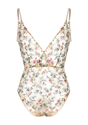 Gilda & Pearl floral-embroidery silk bodysuit - Brown