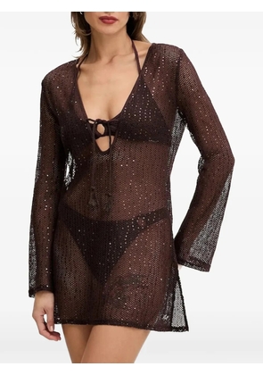 Karl Lagerfeld logo-plaque long-sleeve mini dress - Brown