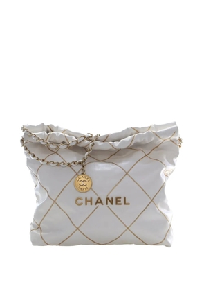 CHANEL Pre-Owned 2021-2025 Small Quilted Shiny Calfskin Chain 22 Handbag tote bag - White