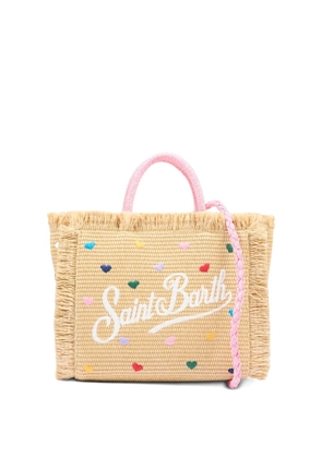 MC2 Saint Barth Vanity heart embroidered fringed tote bag - Neutrals