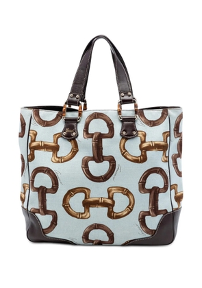 Gucci Pre-Owned 2000-2015 Printed Canvas Bamboo Horsebit tote bag - Blue