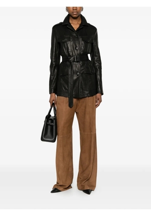 Tagliatore belted button-fastening leather jacket - Black