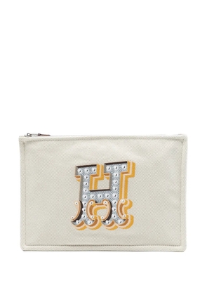 Hermès Pre-Owned 2016-2025 H Canvas Embroidered Electrique Flat Case clutch bag - Brown