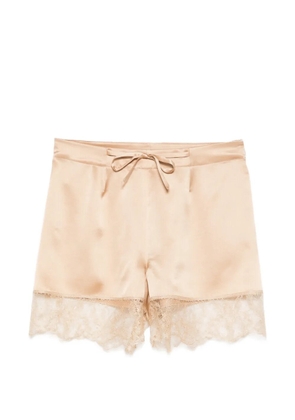Carine Gilson lace-detail silk pyjama shorts - Brown