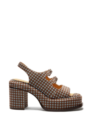 LILI CURIA Edie buckle gingham platform heels - Brown