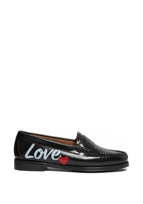 G.H.Bass polished heart printed leather loafers - Black