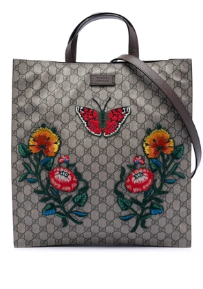 Gucci Pre-Owned 2016-2025 GG Supreme Butterfly and Flower Embroidery Convertible Soft Tote satchel - Neutrals