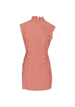 Hui Hui striped mandarin-collar top - Red