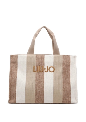 LIU JO logo-embroidered striped tote bag - White