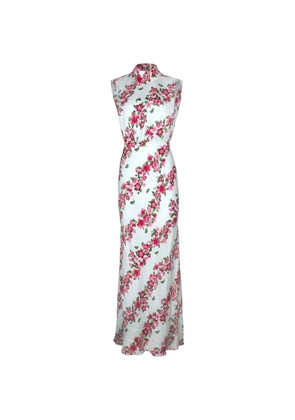 Saloni floral mock-neck dress - White