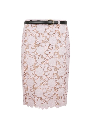 Self-Portrait floral-lace belted midi skirt - Pink
