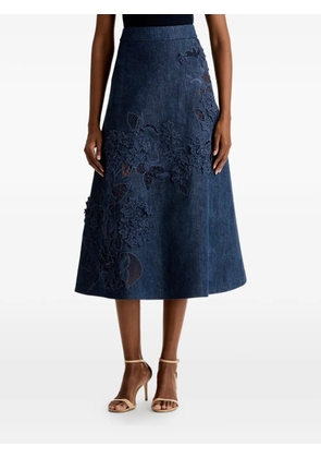 Oscar de la Renta porcelain-flower cutout-detail midi skirt - Blue