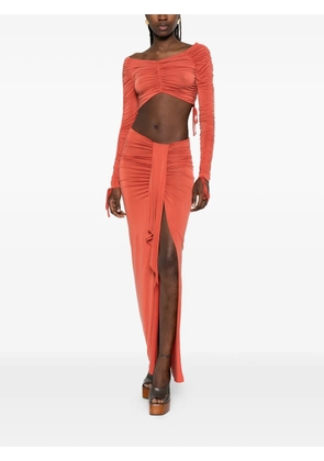 Balmain draped-detail slit maxi skirt - Orange
