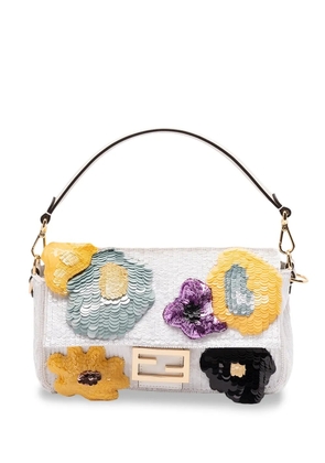 FENDI Baguette Sunny Side Flowers sequin-embellished shoulder bag - White