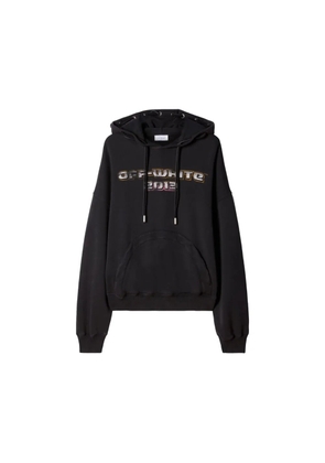 Off-White print drawstring hoodie - Black