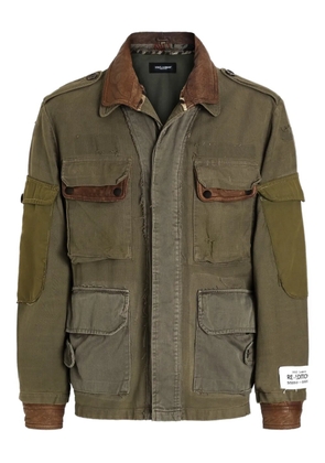 Dolce & Gabbana multi-pocket leather-collar jacket - Green