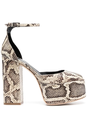 Paris Texas snakeskin-effect 140mm platform pumps - Neutrals