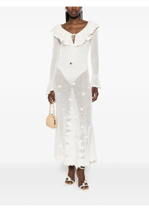 Self-Portrait ruffled-trim crochet maxi dress - Neutrals