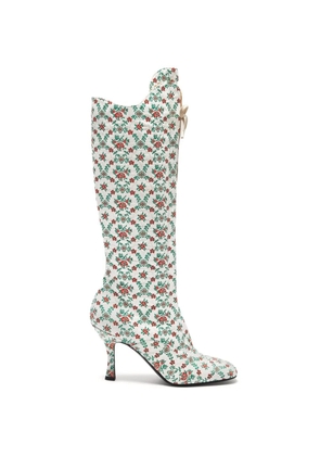 LILI CURIA Ida floral lace-up boots - White