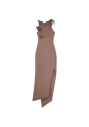 Coperni flower-appliqué asymmetric dress - Brown