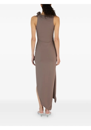 Coperni flower-appliqué asymmetric dress - Brown