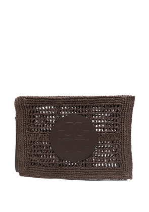 Tory Burch Ella hand-crocheted logo-detail clutch bag - Brown