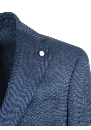 LUIGI BIANCHI MANTOVA herringbone single-breasted blazer - Blue