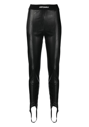 Just Cavalli faux-leather logo waistband leggings - Black